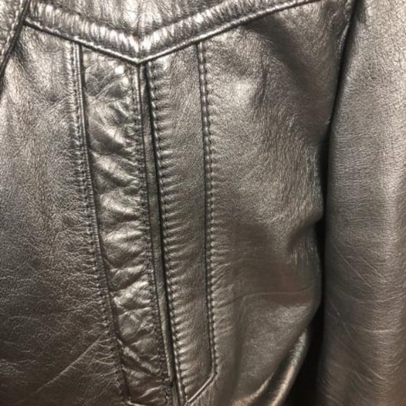 Mens 1980s original vintage BLK Leather coat size 40/42 - Picture 4 of 6